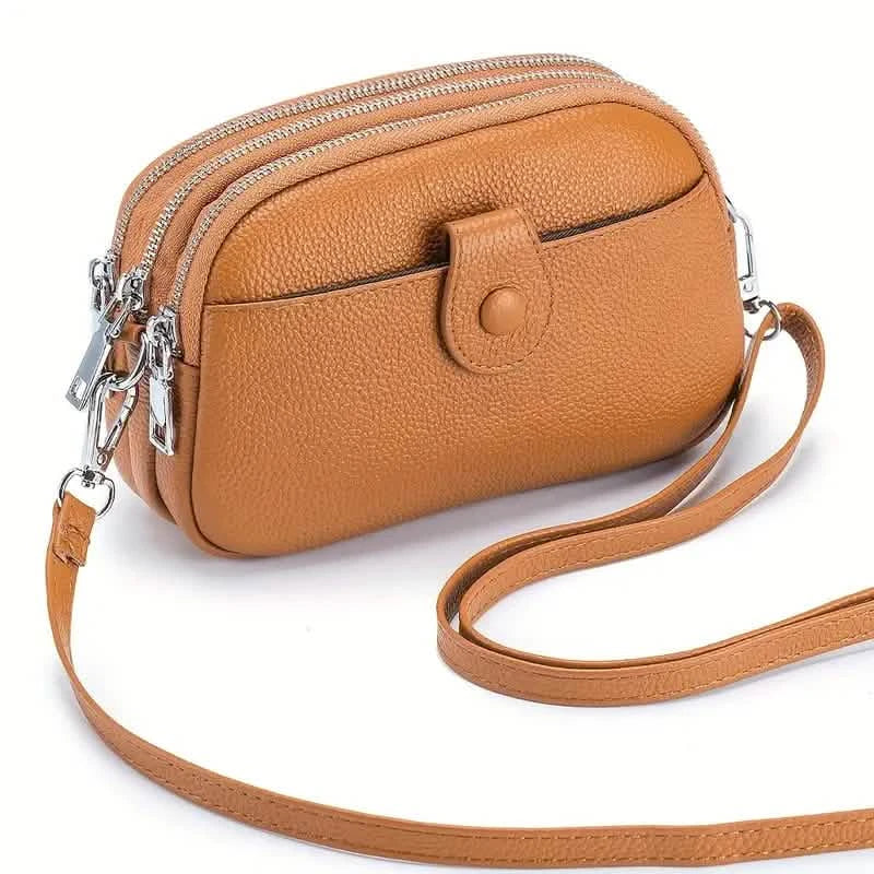 Genuine Leather Triple-Zip Crossbody Bag