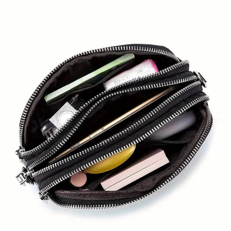 Genuine Leather Triple-Zip Crossbody Bag