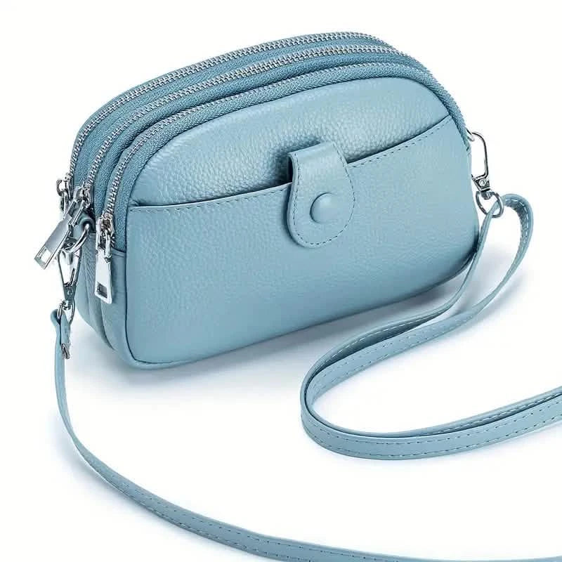 Genuine Leather Triple-Zip Crossbody Bag